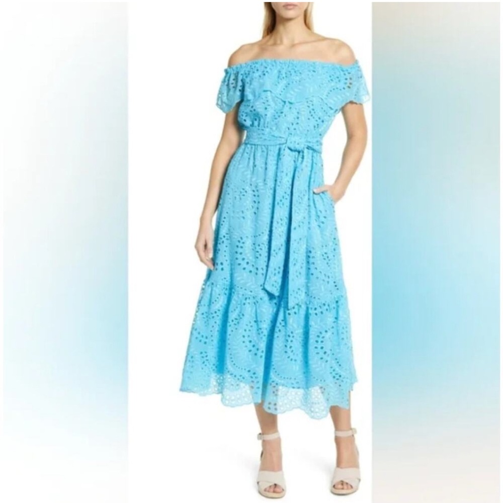 Kentucky Derby - Lilly Pulitzer Geri Off the Shoulder Seabreeze Blue Eyelet